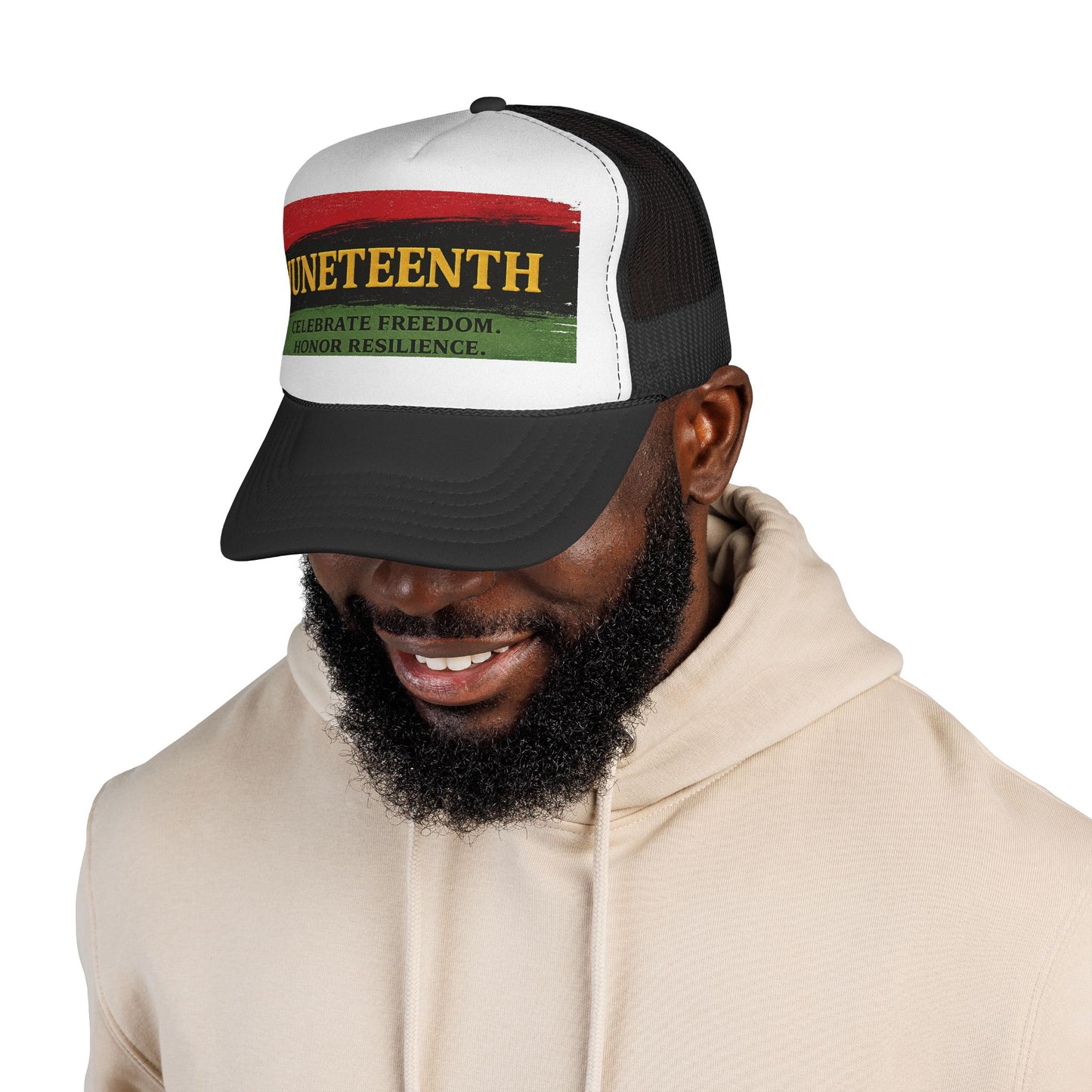 Juneteenth Trucker Cap — "Celebrate Freedom. Honor Resilience." Mesh Hat