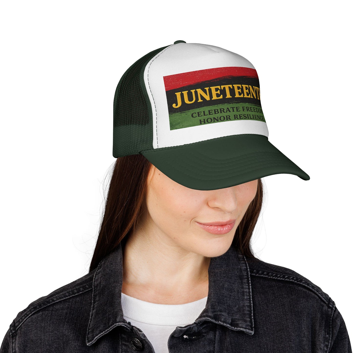 Juneteenth Trucker Cap — "Celebrate Freedom. Honor Resilience." Mesh Hat