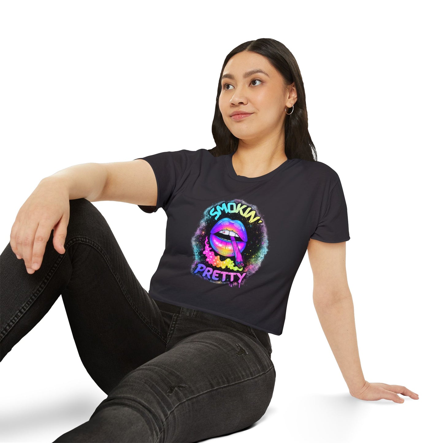 Crop Top — "Smokin' Pretty" Neon Lip Festival Crop Top